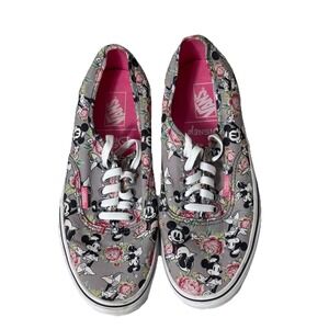 VANS x DISNEY Womens 9.5 Digi‎ Roses Minnie Mouse Lace Up Canvas Sneakers Gray